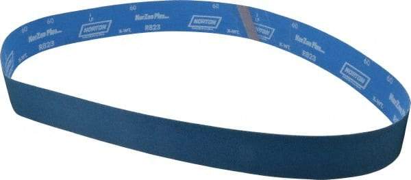 Norton - 2-1/2" Wide x 60" OAL, 60 Grit, Zirconia Alumina Abrasive Belt - Zirconia Alumina, Medium, Coated, X Weighted Cloth Backing, Series R823 - Exact Tool & Supply