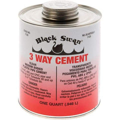 Black Swan - 1 Qt Medium Bodied Cement - Clear, Use with ABS, PVC & CPVC up to 6" Diam - Exact Tool & Supply