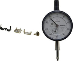 Mitutoyo - 10mm Range, 0-100 Dial Reading, 0.01mm Graduation Dial Drop Indicator - 2-3/16" Dial, 1mm Range per Revolution, 0.013mm Accuracy, Revolution Counter - Exact Tool & Supply