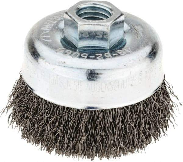 Milwaukee Tool - 3" Diam, 5/8-11 Threaded Arbor, Steel Fill Cup Brush - 0.014 Wire Diam, 7/8" Trim Length, 12,000 Max RPM - Exact Tool & Supply