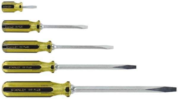 Stanley - 5 Piece Slotted & Stubby Screwdriver Set - Blade Sizes: Length 1-1/2, 4, 6, 8 & 12, Width 1/4, 5/16 & 3/8 - Exact Tool & Supply