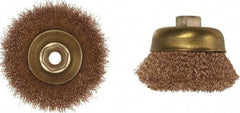 Ampco - 6" Diam, 5/8-11 Threaded Arbor, Bronze Phosphorus Fill Cup Brush - 0.014 Wire Diam, 1-7/8" Trim Length, 6,000 Max RPM - Exact Tool & Supply
