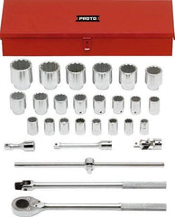 Proto - 28 Piece 3/4" Drive Chrome Finish Socket Set - 12 Points, 21mm to 60mm Range, Metric Measurement Standard - Exact Tool & Supply