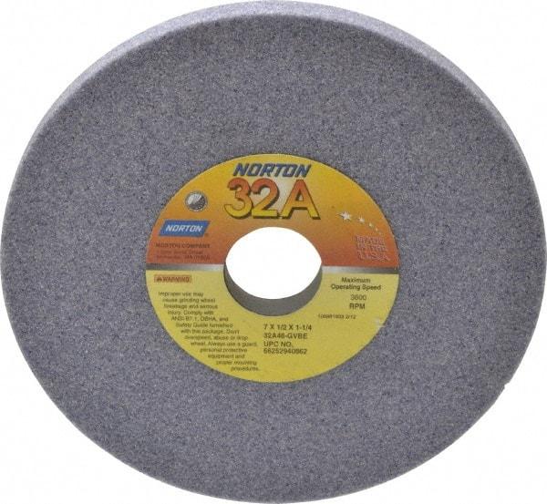 Norton - 7" Diam x 1-1/4" Hole x 1/2" Thick, G Hardness, 46 Grit Surface Grinding Wheel - Aluminum Oxide, Type 1, Coarse Grade, 3,600 Max RPM, Vitrified Bond, No Recess - Exact Tool & Supply