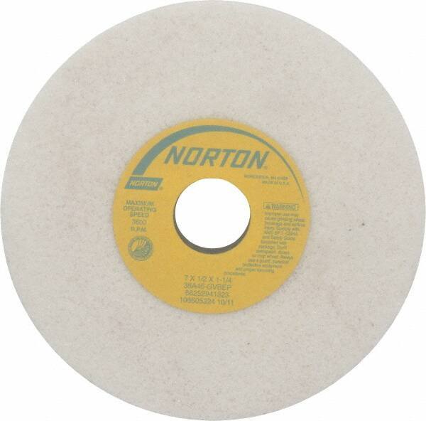 Norton - 7" Diam x 1-1/4" Hole x 1/2" Thick, G Hardness, 46 Grit Surface Grinding Wheel - Aluminum Oxide, Type 1, Coarse Grade, 3,600 Max RPM, Vitrified Bond, No Recess - Exact Tool & Supply
