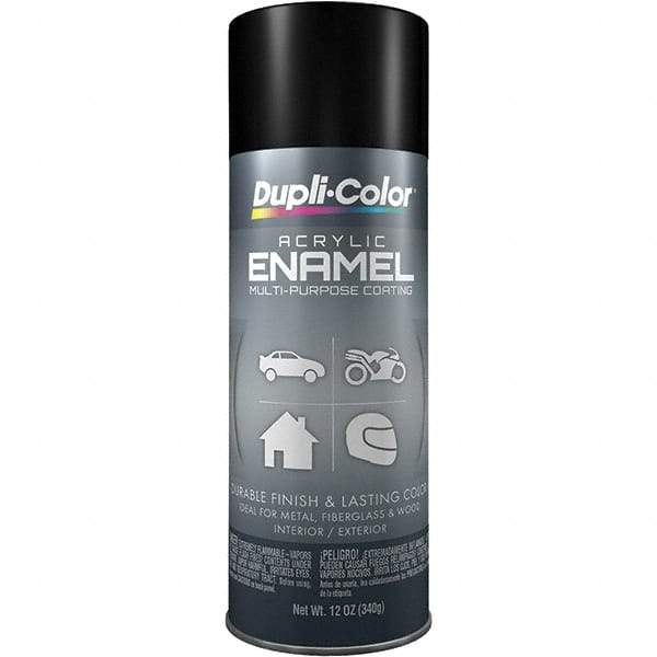Dupli-Color - Black, Semi Gloss, Acrylic Enamel Spray Paint - 12 to 14 Sq Ft per Can, 12 oz Container - Exact Tool & Supply