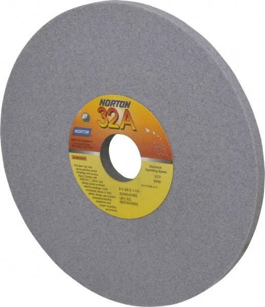 Norton - 8" Diam x 1-1/4" Hole x 3/8" Thick, K Hardness, 60 Grit Surface Grinding Wheel - Aluminum Oxide, Type 1, Medium Grade, 3,600 Max RPM, Vitrified Bond, No Recess - Exact Tool & Supply