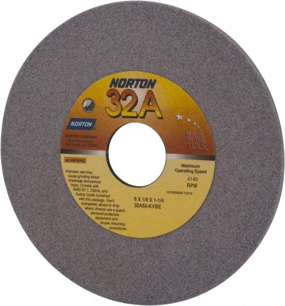 Norton - 6" Diam x 1-1/4" Hole x 1/8" Thick, K Hardness, 60 Grit Surface Grinding Wheel - Aluminum Oxide, Medium Grade, 4,140 Max RPM, Vitrified Bond - Exact Tool & Supply