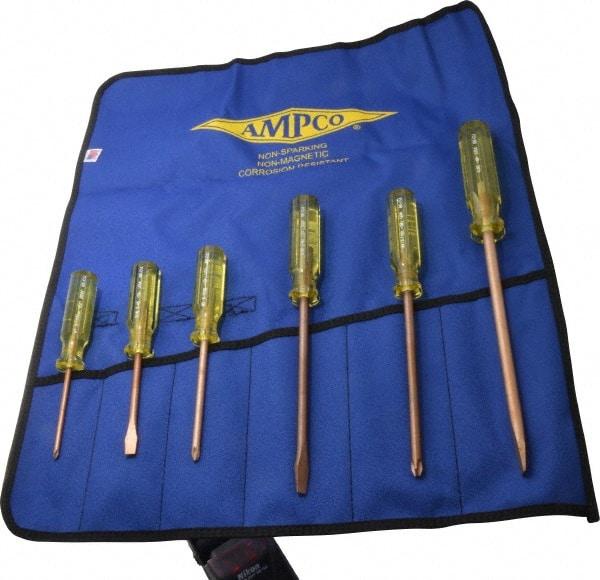 Ampco - 6 Piece Phillips & Slotted Screwdriver Set - Blade Sizes: Width 9/32, 5/16 & 25/64, Bit Sizes: Philips #1 to #3 - Exact Tool & Supply