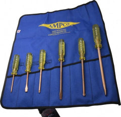 Ampco - 6 Piece Phillips & Slotted Screwdriver Set - Blade Sizes: Width 9/32, 5/16 & 25/64, Bit Sizes: Philips #1 to #3 - Exact Tool & Supply