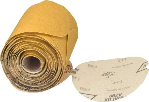 Norton - 5" Diam, 80 Grit Aluminum Oxide Adhesive PSA Disc - Coarse Grade, Gold, C Weighted Backing, Flexible - Exact Tool & Supply
