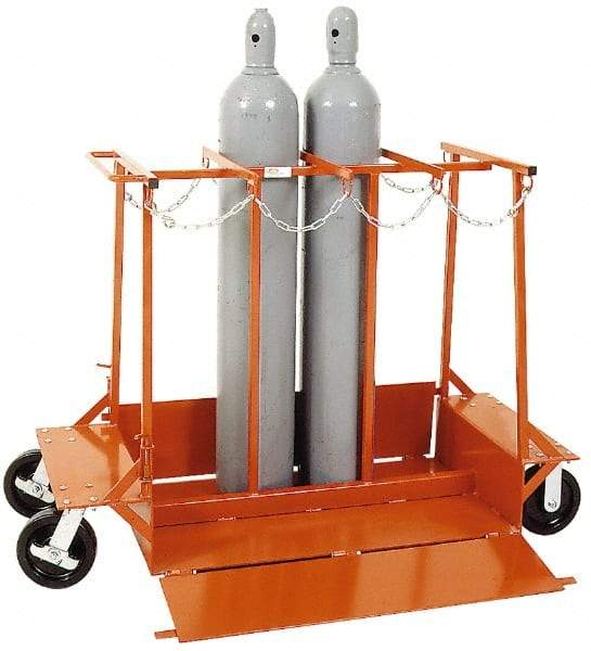 Made in USA - 1,500 Lb Capacity 42" OAH Cylinder Truck - Push Handle, Steel - Exact Tool & Supply