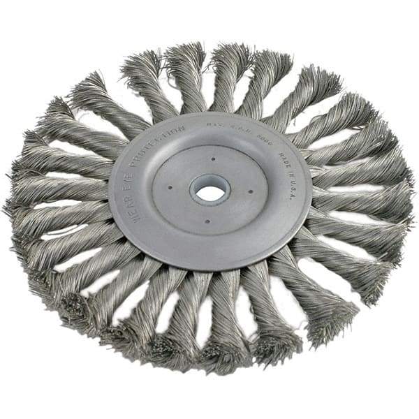Brush Research Mfg. - 8" OD, 3/4" Arbor Hole, Knotted Carbon Wheel Brush - 3/4" Face Width, 1-11/16" Trim Length, 6,000 RPM - Exact Tool & Supply