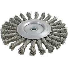Brush Research Mfg. - 4" OD, 5/8-11 Arbor Hole, Knotted Carbon Wheel Brush - 3/8" Face Width, 13/16" Trim Length, 20,000 RPM - Exact Tool & Supply