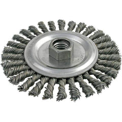 Brush Research Mfg. - 4" OD, 5/8-11 Arbor Hole, Stringer Bead Stainless Steel Wheel Brush - 3/16" Face Width, 7/8" Trim Length, 20,000 RPM - Exact Tool & Supply