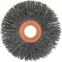 Brush Research Mfg. - 2-1/2" OD, 5/8" Arbor Hole, Crimped Carbon Wheel Brush - 1/2" Face Width, 3/4" Trim Length, 20,000 RPM - Exact Tool & Supply