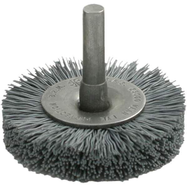 Brush Research Mfg. - 1-1/4" OD, Crimped Abrasive Nylon Wheel Brush - 7/16" Face Width, 1/8" Trim Length, 25,000 RPM - Exact Tool & Supply