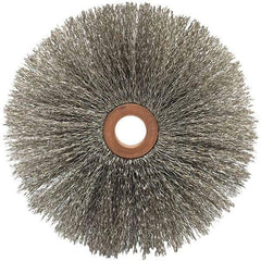 Brush Research Mfg. - 4" OD, 1/2" Arbor Hole, Crimped Carbon Wheel Brush - 5/8" Face Width, 1-9/16" Trim Length, 20,000 RPM - Exact Tool & Supply