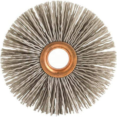 Brush Research Mfg. - 1-1/2" OD, 3/8" Arbor Hole, Crimped Abrasive Nylon Wheel Brush - 5/16" Face Width, 3/8" Trim Length, 20,000 RPM - Exact Tool & Supply