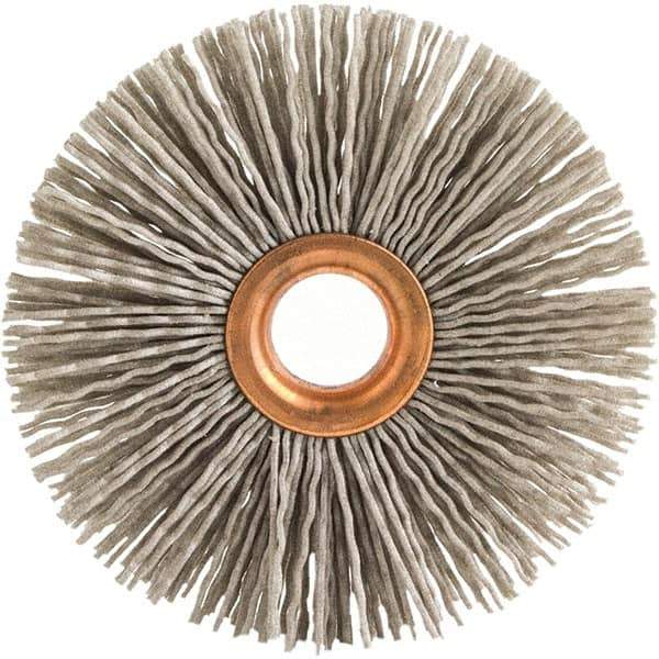 Brush Research Mfg. - 3" OD, 1/2" Arbor Hole, Crimped Abrasive Nylon Wheel Brush - 1/2" Face Width, 1" Trim Length, 20,000 RPM - Exact Tool & Supply