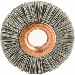 Brush Research Mfg. - 1" OD, 3/8" Arbor Hole, Crimped Abrasive Nylon Wheel Brush - 1/4" Face Width, 1/8" Trim Length, 20,000 RPM - Exact Tool & Supply