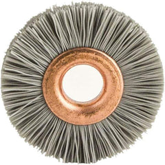 Brush Research Mfg. - 1" OD, 3/8" Arbor Hole, Crimped Abrasive Nylon Wheel Brush - 1/4" Face Width, 1/8" Trim Length, 20,000 RPM - Exact Tool & Supply