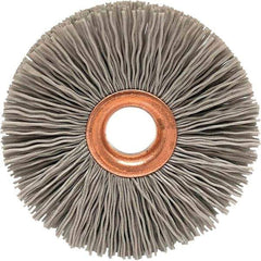 Brush Research Mfg. - 2" OD, 1/2" Arbor Hole, Crimped Abrasive Nylon Wheel Brush - 1/2" Face Width, 1/2" Trim Length, 20,000 RPM - Exact Tool & Supply