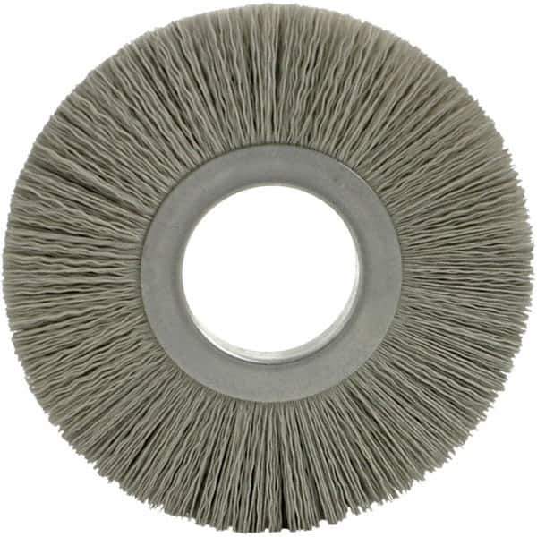 Brush Research Mfg. - 8" OD, 3-1/4" Arbor Hole, Crimped Abrasive Nylon Wheel Brush - 17/32" Face Width, 1-7/8" Trim Length, 5,000 RPM - Exact Tool & Supply