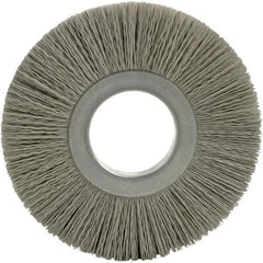 Brush Research Mfg. - 8" OD, 3-1/4" Arbor Hole, Crimped Abrasive Nylon Wheel Brush - 17/32" Face Width, 1-7/8" Trim Length, 5,000 RPM - Exact Tool & Supply