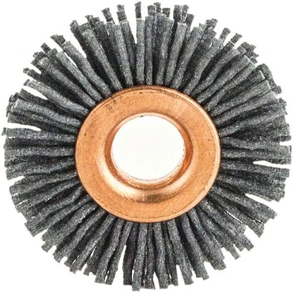 Brush Research Mfg. - 3" OD, 1/2" Arbor Hole, Crimped Abrasive Nylon Wheel Brush - 1/2" Face Width, 1" Trim Length, 20,000 RPM - Exact Tool & Supply