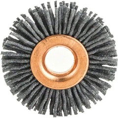 Brush Research Mfg. - 3" OD, 1/2" Arbor Hole, Crimped Abrasive Nylon Wheel Brush - 1/2" Face Width, 1" Trim Length, 20,000 RPM - Exact Tool & Supply
