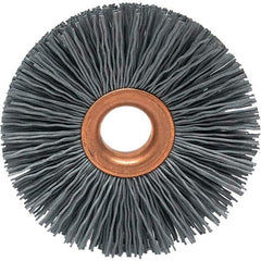 Brush Research Mfg. - 4" OD, 5/8" Arbor Hole, Crimped Abrasive Nylon Wheel Brush - 3/4" Face Width, 1-7/16" Trim Length, 20,000 RPM - Exact Tool & Supply