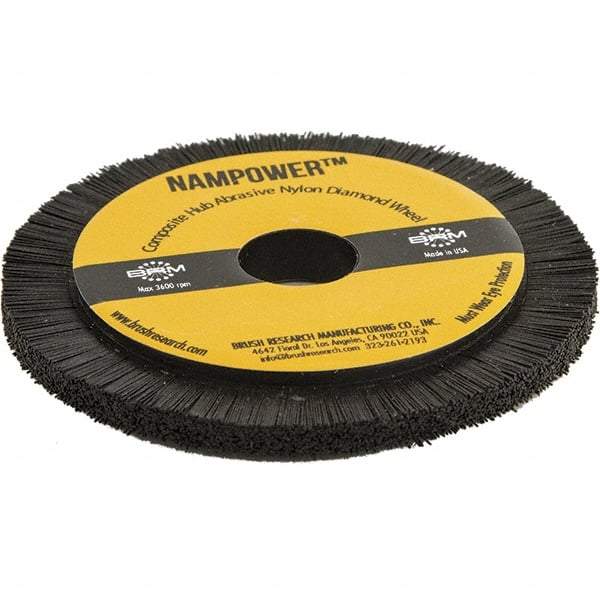 Brush Research Mfg. - 3-15/16" OD, Crimped Abrasive Nylon Wheel Brush - 0.197" Face Width, 0.492" Trim Length, 3,600 RPM - Exact Tool & Supply