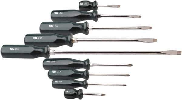SK - 9 Piece Phillips & Slotted Screwdriver Set - Bit Sizes: Philips #0 to #2 - Exact Tool & Supply