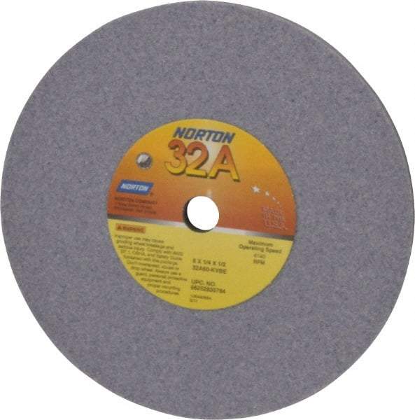 Norton - 6" Diam x 1/2" Hole x 1/4" Thick, K Hardness, 60 Grit Surface Grinding Wheel - Aluminum Oxide, Type 1, Medium Grade, 4,140 Max RPM, Vitrified Bond, No Recess - Exact Tool & Supply