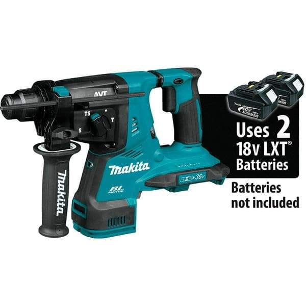Makita - 36 Volt 1-1/8" SDS Plus Chuck Cordless Rotary Hammer - 5000 BPM, 0 to 980 RPM, Reversible - Exact Tool & Supply