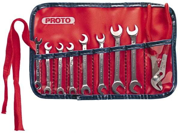 Proto - 9 Piece, 13/16" x 15/64" to 3/8" x 11/32", Ignition Wrench Set - Inch Measurement Standard, Chrome Finish, Comes in Vinyl Pouch - Exact Tool & Supply