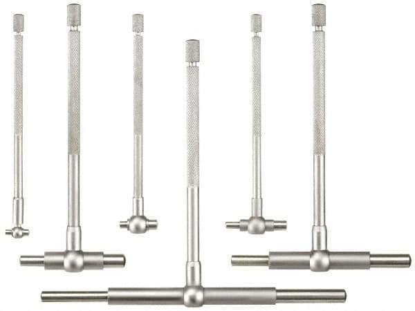 Fowler - 6 Piece, 5/16 to 6 Inch, Hardened Tool Steel Contact Point Ends, Satin Chrome Finish, Telescoping Gage Set - Includes Fitted Vinyl Case - Exact Tool & Supply
