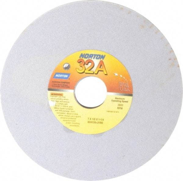 Norton - 7" Diam x 1-1/4" Hole x 1/2" Thick, J Hardness, 120 Grit Surface Grinding Wheel - Aluminum Oxide, Type 1, Fine Grade, 3,600 Max RPM, Vitrified Bond, No Recess - Exact Tool & Supply