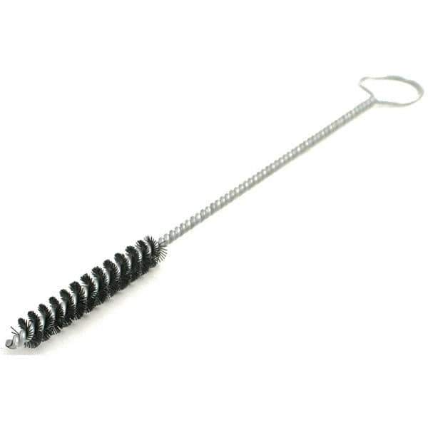 Brush Research Mfg. - 2-1/2" Diam Helical Nylon Tube Brush - Single Spiral, 0.025" Filament Diam, 4" Brush Length, 18" OAL, 0.292" Diam Galvanized Steel Shank - Exact Tool & Supply