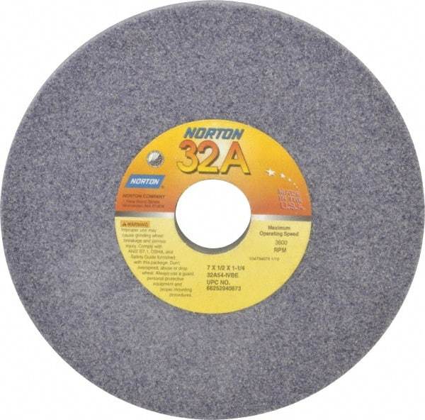 Norton - 7" Diam x 1-1/4" Hole x 1/2" Thick, I Hardness, 54 Grit Surface Grinding Wheel - Aluminum Oxide, Type 1, Coarse Grade, 3,600 Max RPM, Vitrified Bond, No Recess - Exact Tool & Supply