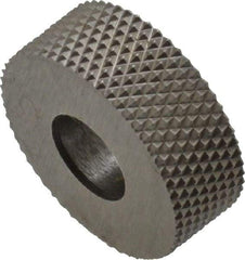 Made in USA - 1/2" Diam, 90° Tooth Angle, 40 TPI, Standard (Shape), Form Type High Speed Steel Male Diamond Knurl Wheel - 3/16" Face Width, 3/16" Hole, Circular Pitch, 30° Helix, Bright Finish, Series EP - Exact Tool & Supply