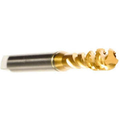 Emuge - M6x1.00 Metric Coarse 3 Flute 6H Bottoming Spiral Flute Tap - High Speed Steel, TiN Finish, 80mm OAL, Right Hand Flute, Right Hand Thread - Exact Tool & Supply