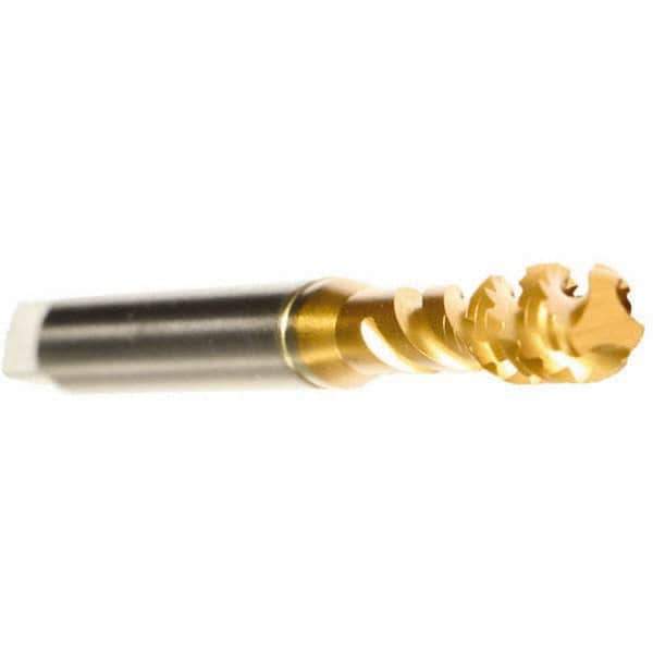 Emuge - 3/8-16 UNC 3 Flute 3B Bottoming Spiral Flute Tap - Cobalt, TiN Finish, 2-15/16" OAL, Right Hand Flute, Right Hand Thread, Series Enorm - Exact Tool & Supply