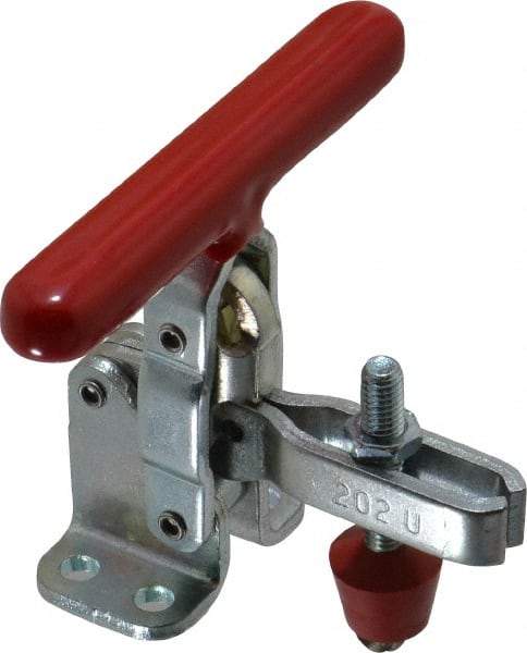 De-Sta-Co - 200 Lb Holding Capacity, Vertical Handle, Manual Hold Down Toggle Clamp - 65° Handle Movement, 105° Bar Opening, U-Bar, Flanged Base, Electro-Plated Zinc, Carbon Steel - Exact Tool & Supply