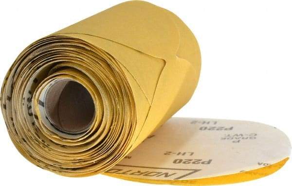 Norton - 5" Diam, 220 Grit Aluminum Oxide Adhesive PSA Disc - Fine Grade, Gold, C Weighted Backing, Flexible - Exact Tool & Supply