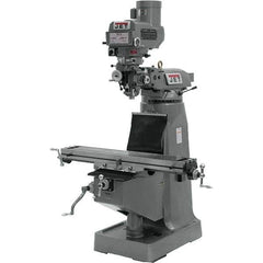 Jet - 9" Table Width x 49" Table Length, Variable Speed Pulley Control, 3 Phase Knee Milling Machine - R8 Spindle Taper, 3 hp - Exact Tool & Supply