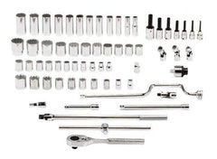 Proto - 65 Piece 1/2" Drive Standard Deep Socket Set - 8 & 12 Points, 3/8 to 1-1/2", Inch Measurement Standard - Exact Tool & Supply
