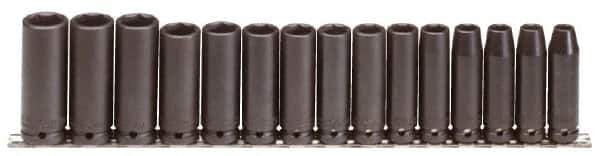 Proto - 15 Piece 1/2" Drive Deep Impact Socket Set - 6 Points, 10 to 24mm, Metric Measurement Standard - Exact Tool & Supply