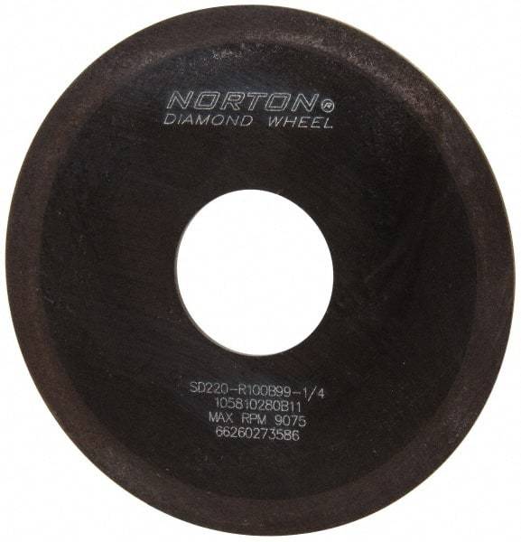 Norton - 4" Diam x 1-1/4" Hole x 1/16" Thick, 220 Grit Surface Grinding Wheel - Diamond, Type 1A1, Very Fine Grade, Resinoid Bond - Exact Tool & Supply